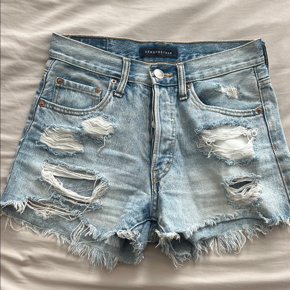 Aeropostale Light Blue Distressed Denim Shorts